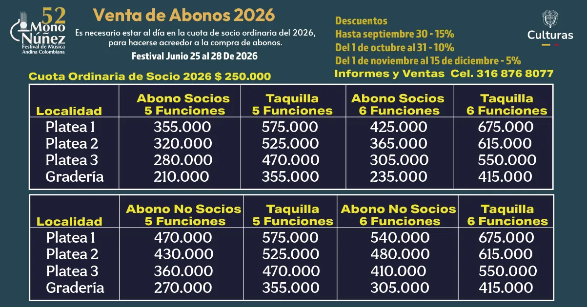 El Mono Núñez 2026: una cita con la música andina colombiana